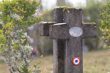 : Headstone crosses in the graveyard. Lowyat cemetery, city of Limoges, France