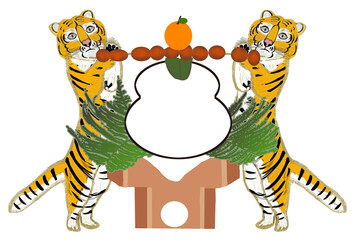 年賀状素材　鏡餅とトラ　フォトフレーム