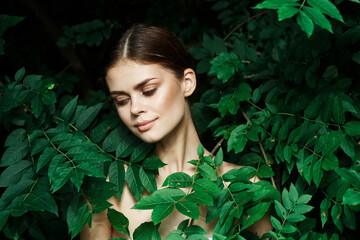 attractive woman Cosmetology nature green leaves glamor Lifestyle