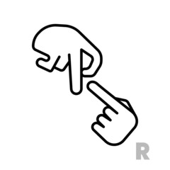 Letter R Universal and handicapped hand alphabet letter. Simple clear linear letter R, hand language. Learning the alphabet, non-verbal deaf-mute communication, expressive gestures vector.