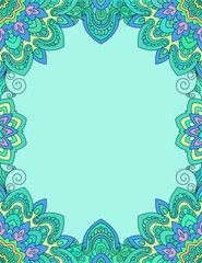 Elegant zentangle inspired coloring book style illustration with tribal boho chic ornaments. Colorful oriental ornamental background.