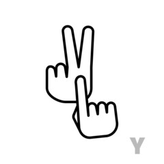 Fototapeta premium Letter Y Universal and handicapped hand alphabet letter. Simple clear linear letter Y, hand language. Learning the alphabet, non-verbal deaf-mute communication, expressive gestures vector.