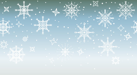 Ilustración de estampado en forma de cenefa de navidad de copos de nieve o estrellas, con colores navideños. Recurso grafico de navidad con degradado - obrazy, fototapety, plakaty