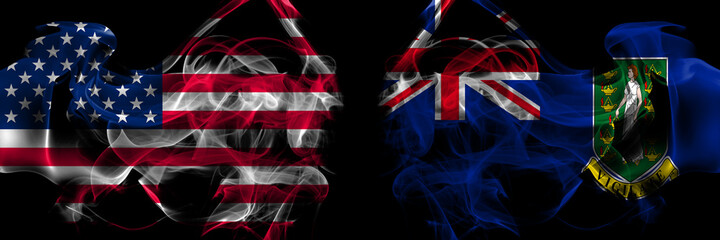 United States of America vs Britain, British Virgin Islands smoke flags placed side by side