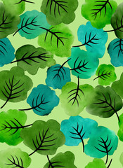 watercolor pattern with green leaves 