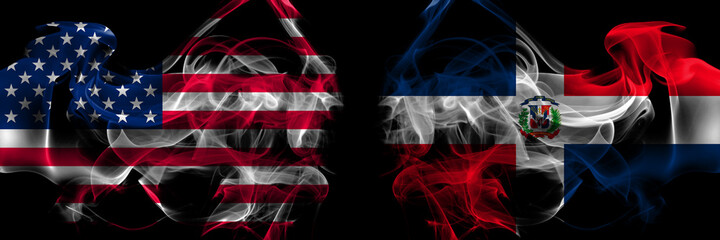 United States of America vs Dominican Republic smoke flags placed side by side