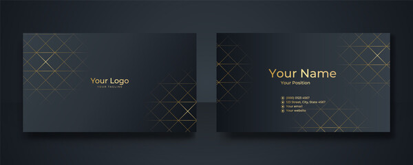 Modern Business Card - Creative and Clean Business Card Template. Luxury business card design template. Elegant dark back background with abstract golden wavy shapes lines shiny. Vector illustration