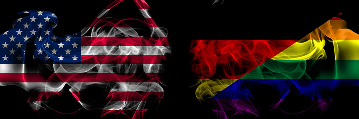 United States of America vs Germany, German, Gay, Pride smoke flags placed side by side