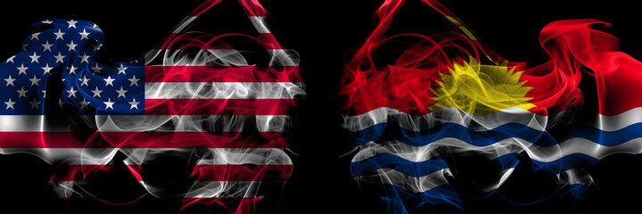 United States of America vs Kiribati smoke flags placed side by side