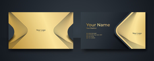 Modern elegant black and gold business card design. Luxurious business card with golden line pattern template design. Creative and Clean Business Card Template. Vector illustration