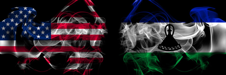 United States of America vs Lesotho smoke flags placed side by side