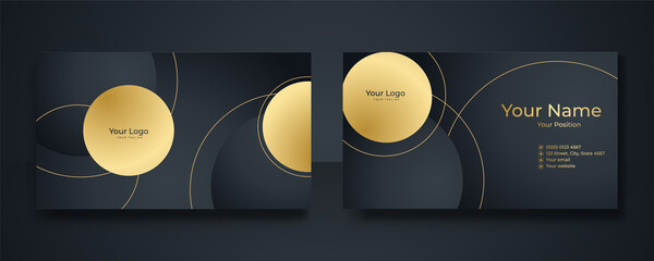 Modern elegant black and gold business card design. Luxurious business card with golden line pattern template design. Creative and Clean Business Card Template. Vector illustration