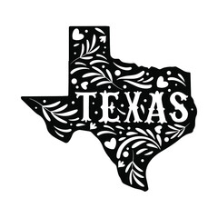 Texas state map with doodle decorative ornaments. For printing on souvenirs and T-shirts