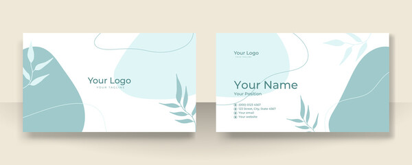 Business card design with elegant organic pattern. Modern concept with tan nude beige champagne brown soft pastel blob, liquid, floral, botanical, minimalist decoration art. Trendy Vector illustration