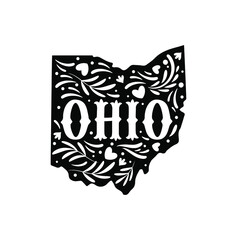 Ohio state map with doodle decorative ornaments. For printing on souvenirs and T-shirts - obrazy, fototapety, plakaty