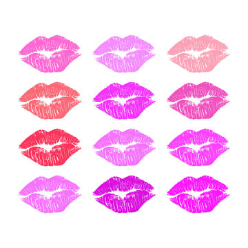 Print of lips kiss vector background. Color options