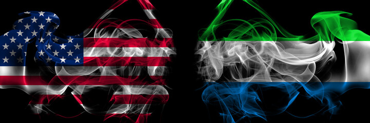 United States of America vs Sierra Leone smoke flags placed side by side