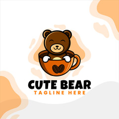 cute bear logo design playing on cup