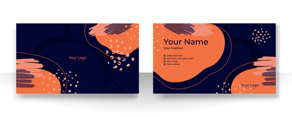 Business card design with nude tan champagne soft pastel brown organic elegant pattern. Modern concept with liquid, blob, brush, floral, leaves, line, beauty decoration art. Vector illustration © SyahCreation