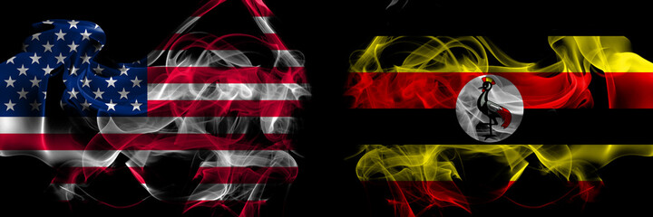 United States of America vs Uganda smoke flags placed side by side