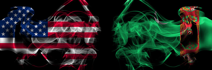 United States of America vs Turkmenistan smoke flags placed side by side