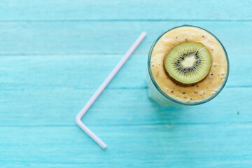 fruit dessert smoothie vitamins fresh delicacy blue background