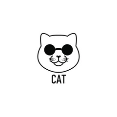 cat logo design wearing glasses, simple design cat profit pet shop, vector logo