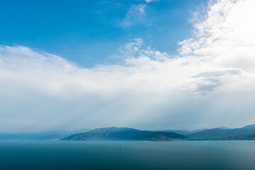 rocky coast of greek island and sea view, landscape greece view from boat