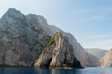 Fototapeta na wymiar rocky coast of greek island and sea view, landscape greece view from boat