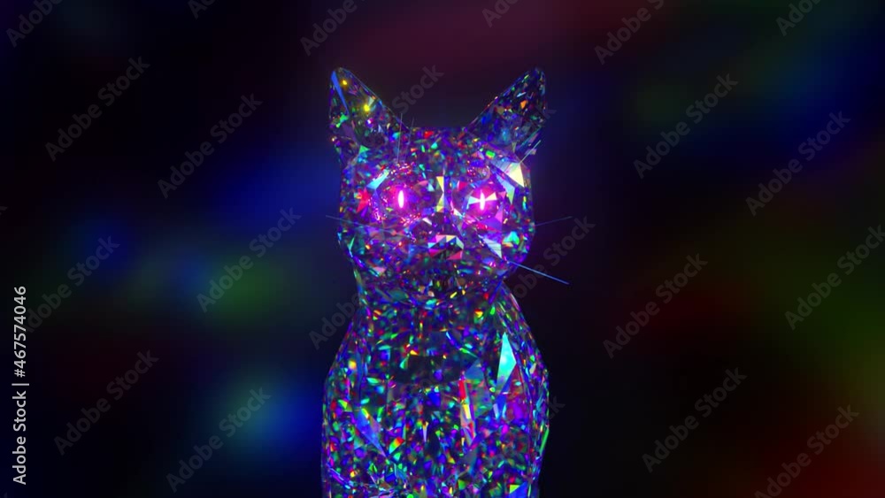 Poster collection of diamond animals. nature and animals concept. meowing cat. lowpoly. 3d animation of sea