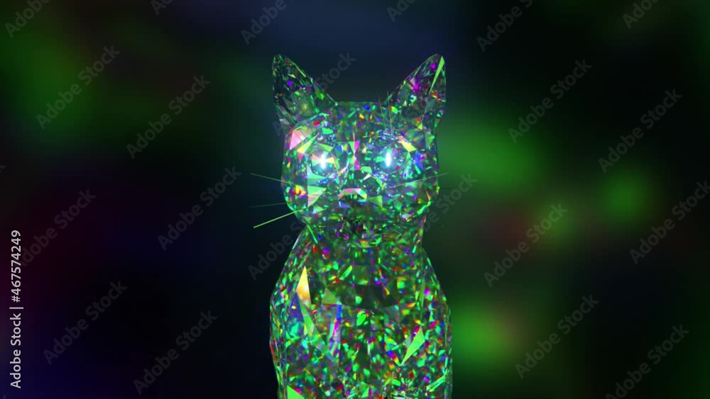 Poster collection of diamond animals. nature and animals concept. meowing cat. lowpoly. 3d animation of sea