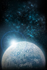 Vertical wallpaper of planet in space. Outer dark space wallpaper. Surface of planet . Sphere. View from orbit. Elements of this image furnished by NASA