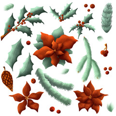 a set of elements for the design of Christmas cards