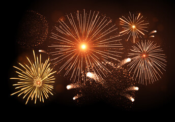 Vector holiday festival golden firework. Independence day, Christmas, New Year party