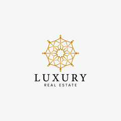 abstract luxury real estate logo vector design concept with modern, line art, and elegant styles isolated on white background