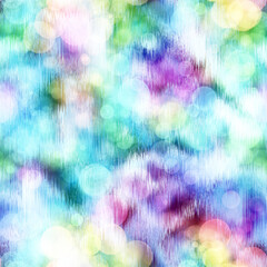Seamless seventies tie dye bokeh texture. Hippie summer repeat background with ink dyed effect. 