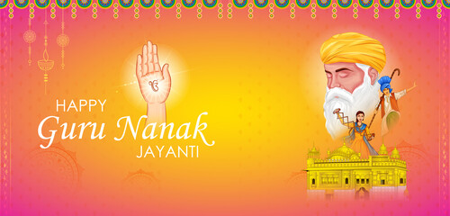 Happy Gurpurab, Guru Nanak Jayanti festival of Sikh celebration background