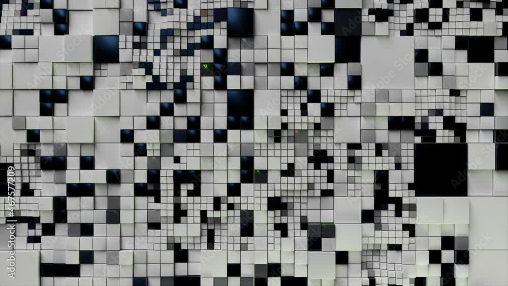 Poster abstract background. 3d black white cubes. futuristic concept of network, data, digital. 3d animatio