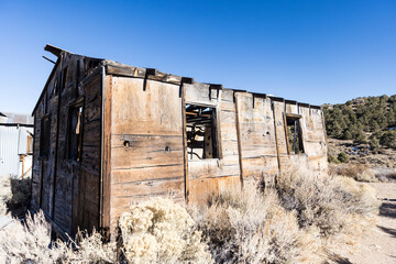 Wooden mining shack vintage buildings still standing in a ghost town