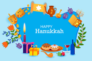 Happy Hanukkah, Jewish holiday festival greetings background