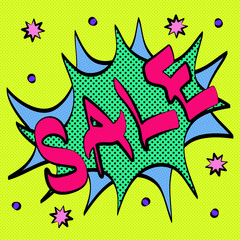 Sale lettering in pop art style vector illustration