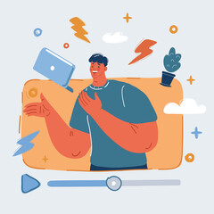 Vector illustration of Handsome man in videoblog page.