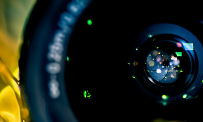 view on a camera lense with led light
