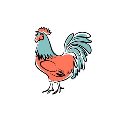 Hand-drawing rooster. Cute rooster. Vector illustration