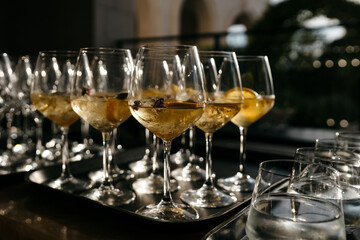 Glasses with a drink on a dark background