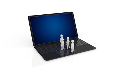 3d illustration man standing over with laptop
