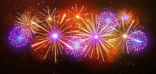 Fototapeta premium Vector holiday festival golden firework. Independence day, Christmas, New Year party