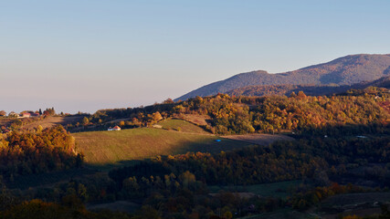 autumn landscape in the mountains during sunsets 