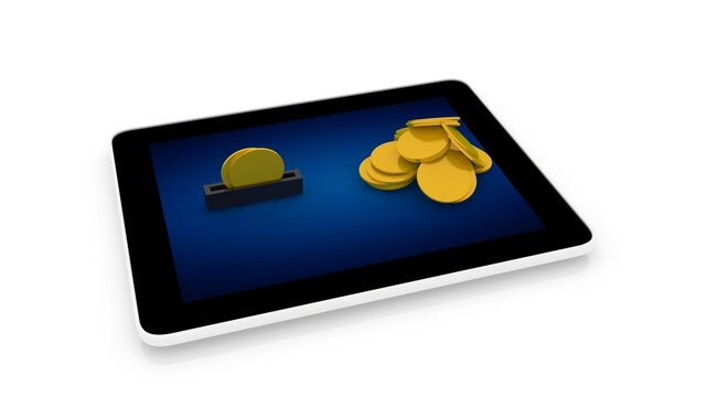 3d illustration gold coind mobile phone money saving concept
