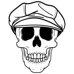 skull with peaked cap. isolated, avatar, head, monochrome.